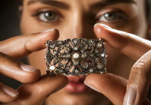 Alfinete ANTIGO em OURO 19.2K e PRATA - 27 Diamantes