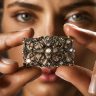 Alfinete ANTIGO em OURO 19.2K e PRATA - 27 Diamantes